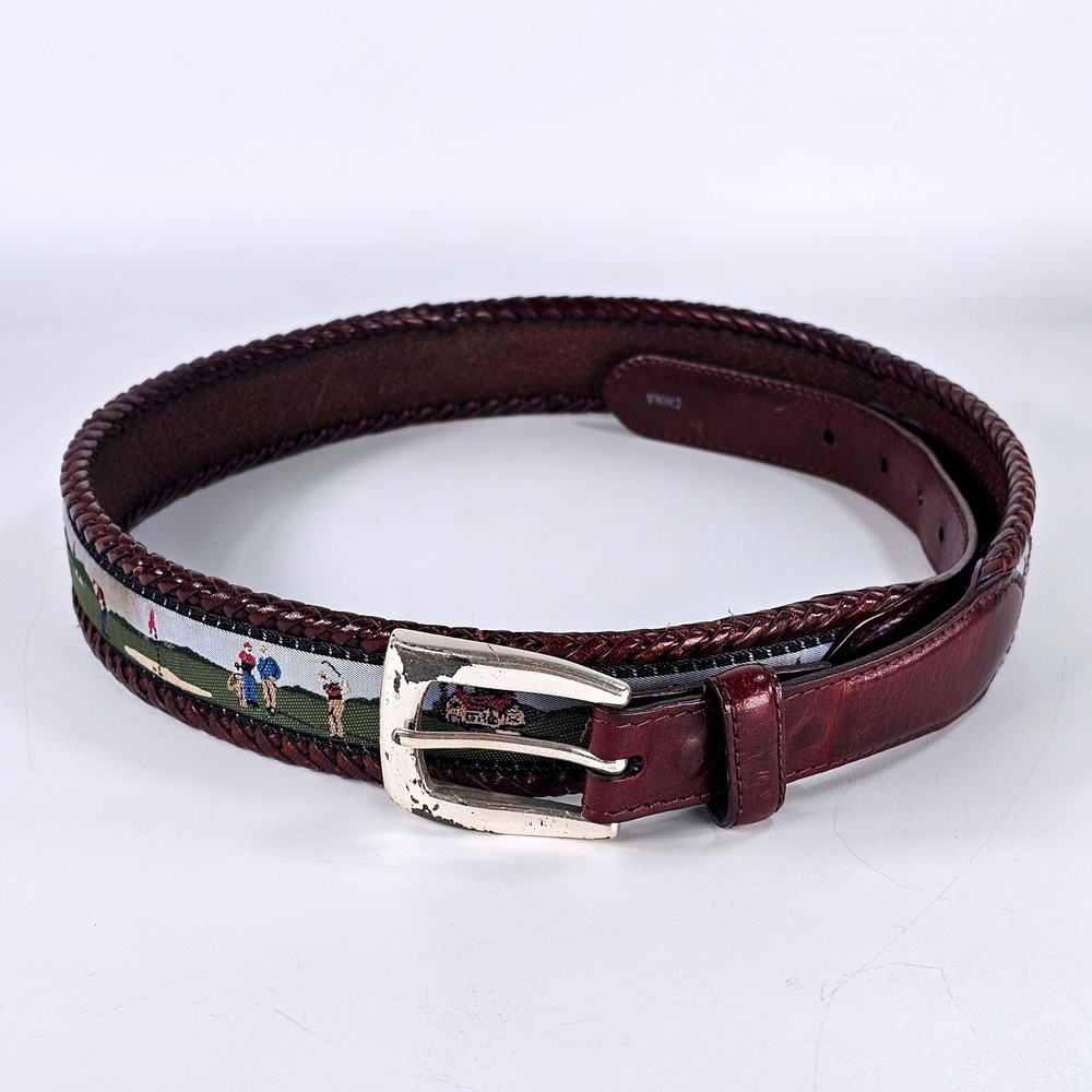 Brighton Mens Golf Belt M20435 Brown Leather Braided Ribbon Inlay Size 36